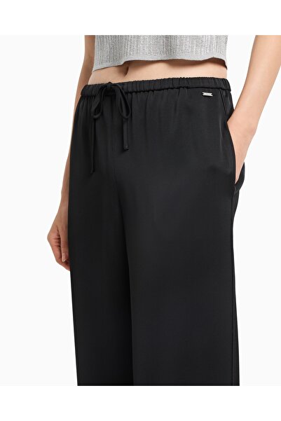 Armani Exchange Wide Leg - Tie Elastic Waist - Straight Relaxed Fit - Black Trousers