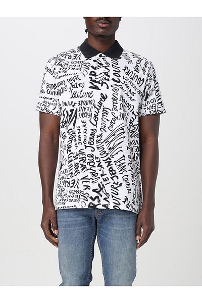 Versace Men's Polo Neck Logo Printed Short Sleeve White-Black Polo Neck T-Shirt 78Gag6R0Js459-L02