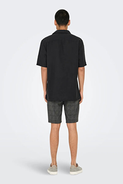 Only & Sons Ανδρικό λινό πουκάμισο Onscaiden με κοντό μανίκι μονή τσέπη 22031805 Μαύρο