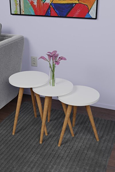 CMKStore 3'lü Konik Ayak Zigon Sehpa Set Yan Sehpa Oturma Odası Sehpası