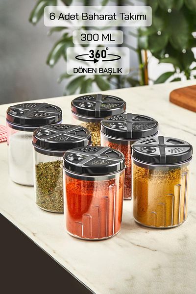 HOMENIVA 6 Black Smart Lid Spice Jars