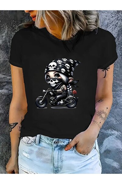 LAND MODA Tricou cu mânecă scurtă cu gât rotund, cu imprimeu pentru fată cu m...