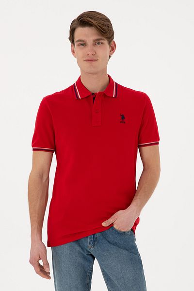 U.S. Polo Assn. Men's Regular Fit Polo Neck Red Basic T-Shirt 50306011 -Vr030