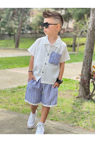Yalçınoğlu Kids Nyári fiúkészlet - ing + rövidnadrág kombináció - menő nyári fiúkészlet - rugalmas szövet -