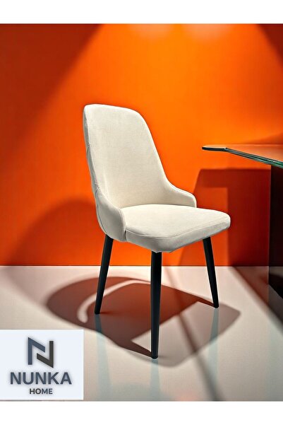 NUNKA HOME 6 lı Modern Krem Babyface Kumaş Sandalye Siyah Ayaklı Şık Tasarım