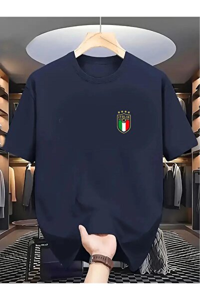 CAST COLLECTİON Erkek Lacivert İtaly Baskılı Overszie Tshirt