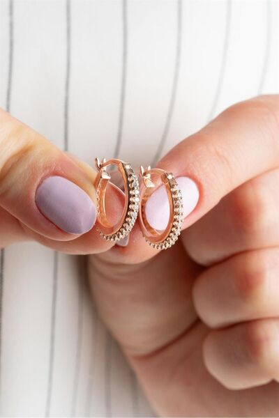 Silvano Jewelry 925 Ayar Rose Sıra Taşlı Halka Gümüş Küpe