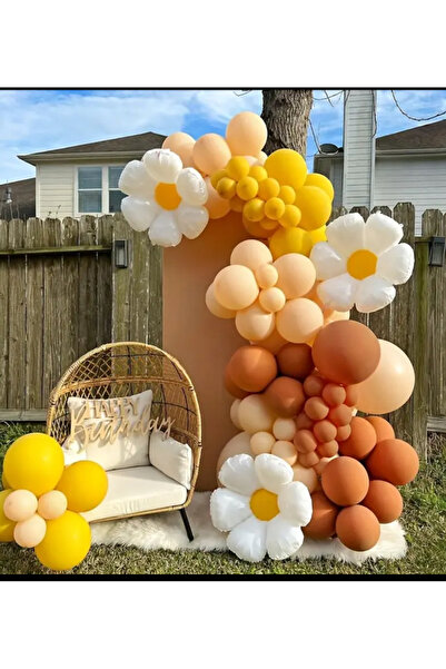 Çemrek Süs Parti مجموعة بالونات ديزي بلون البرتقال المحروق والخردل والسمك السلمون مكونة من 103 قطعة