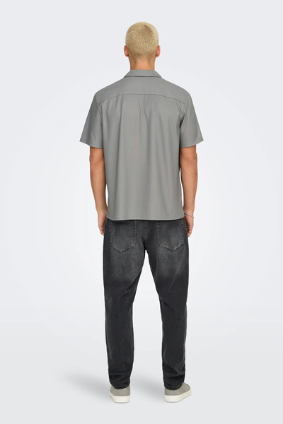 Only & Sons Men's Onska Relaxed Fit Short Sleeve Snap Button Shirt 22032560   Gray