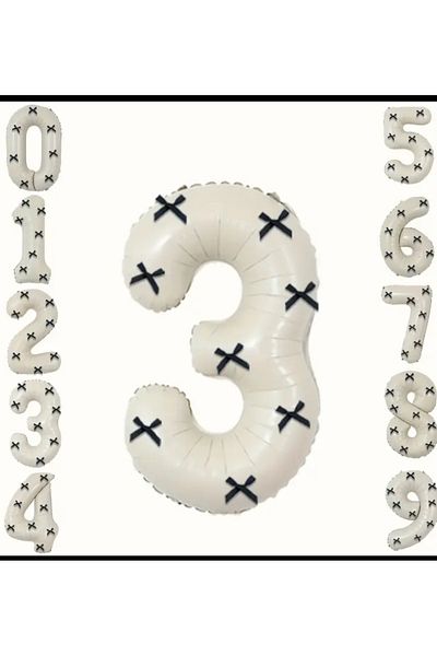 Çemrek Süs Parti Beige Number Foil Balloon with Black Bow 34 Inch 80 cm