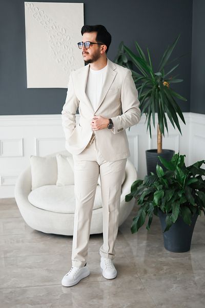 Avni Ceylan Seersucker Italian Style Suit Special Edition Cream