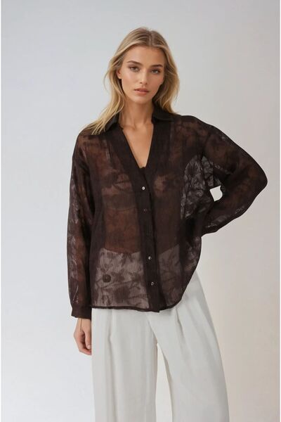 FABB Kahverengi Transparan Jakarlı Gömlek