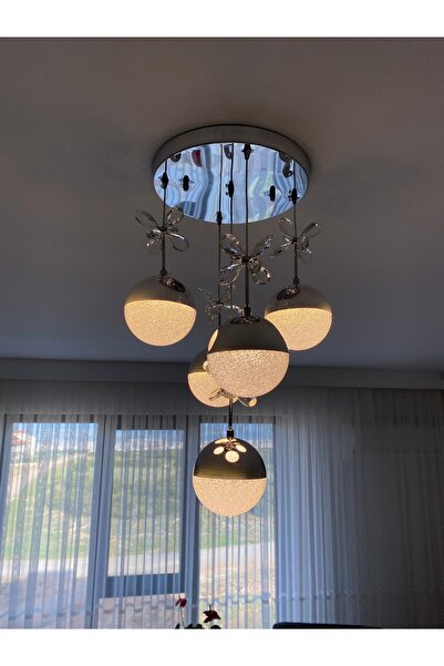 Retro KROM LAPLAMA 5'Lİ SARKIT MODEL LED AVİZE