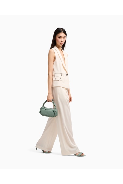 Armani Exchange Women's Woven Fabric Single Button Notch Collar Sleeveless Beige Vest Xw 000435   Af12749-U1003