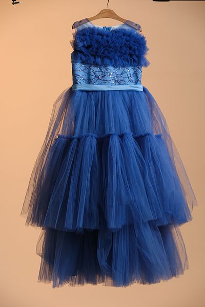 Pina Kids Girl's Evening Dress with Stone Embroidered Waist and Tulle Embellishment on the Chest Aby.2303