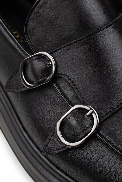 Deery Чоловічі мокасини з подвійною пряжкою з натуральної шкіри чорного кольору