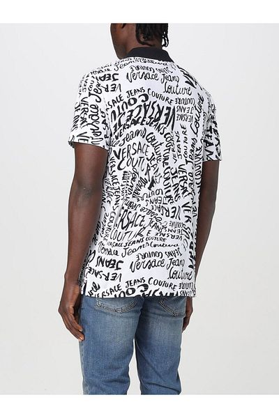 Versace Men's Polo Neck Logo Printed Short Sleeve White-Black Polo Neck T-Shirt 78Gag6R0Js459-L02