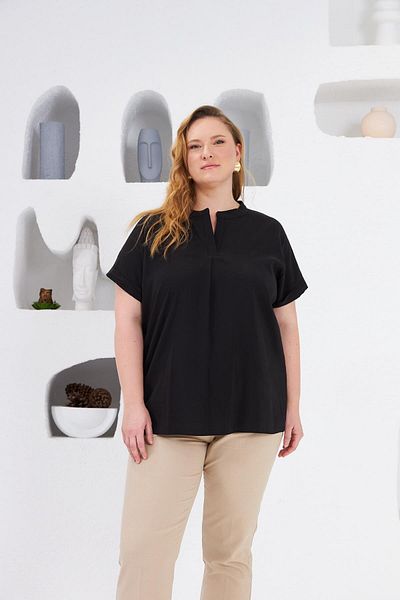 RMG Judge Collar Large Size Blouse Black