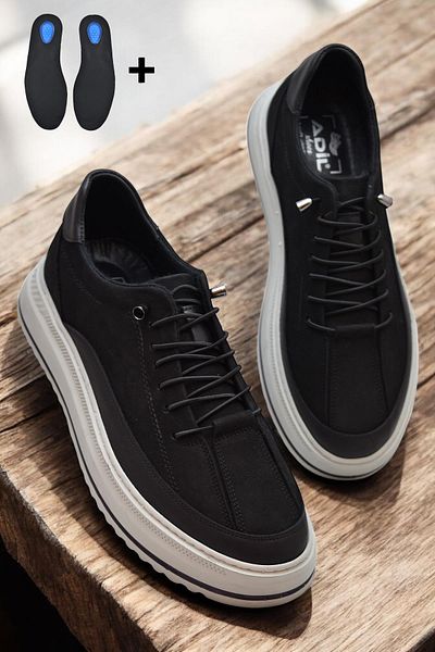 ISPARTALILAR TAB835 Ορθοπεδική σόλα Γνήσιο δέρμα Nubuck Μαύρα Ανδρικά Παπούτσια Casual Ανδρικά παπούτσια