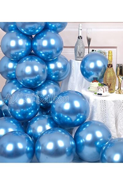Kalisan 10 Adet Mavi Krom Balon Ekstra Parlak Helyuma Uygun Aynalı Balon