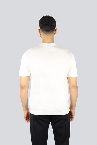 Emporio Armani Men's Regular Fit Collar Stitching Embroidered White T-Shirt