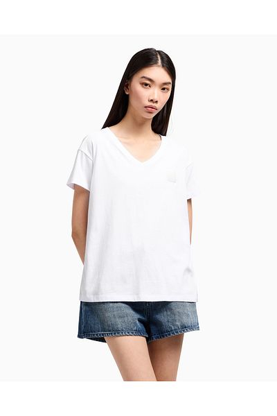 Armani Exchange Women's Comfortable Fit V Yala Cotton Short Sleeve White T-Shirt Xw 000531   Af10359-U0002