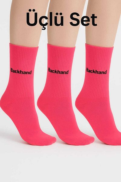 BS Parıltı Neon Pink Unisex Socket Athlete Tennis Socks Set (3 Pcs)