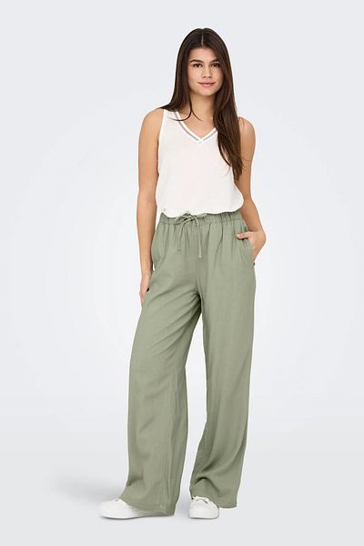 ONLY Women's Onlcaro Comfortable Form Linen Trousers 15291807   Khaki