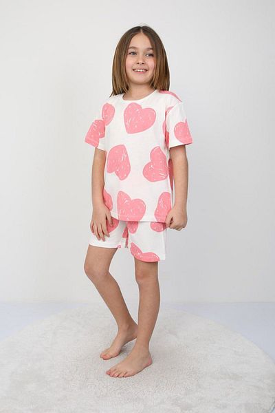 Yağmur Giyim Cotton Girl's Set Isob Pink Heart Pattern 3-8 Years 41201-P