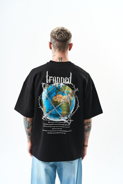 Respire Ανδρικό μπλουζάκι με στάμπα Oversize Μαύρο