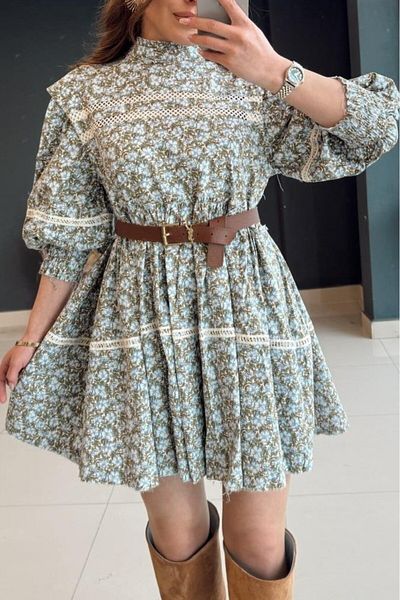 Suzi Flower Patterned Balloon Sleeve Mini Dress 1013