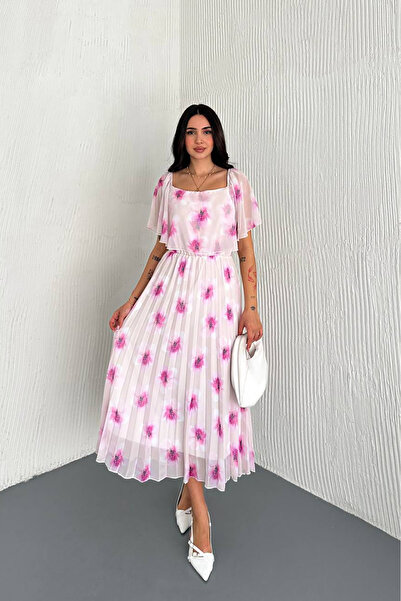 Neşeli Butik Women Madonna Collar Print Chiffon Dress Nbk017