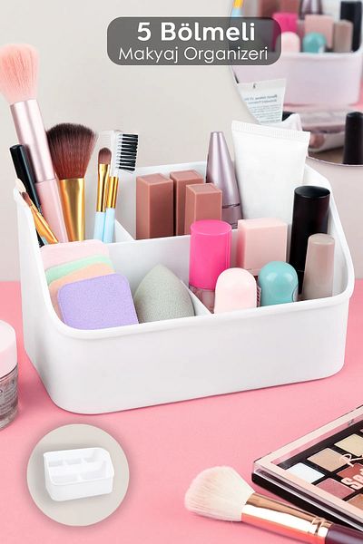 Meleni Home 5 Compartment Accessory Organizer - Desktop Makeup Cosmetic Jewelry Box Multi-Purpose Organizer