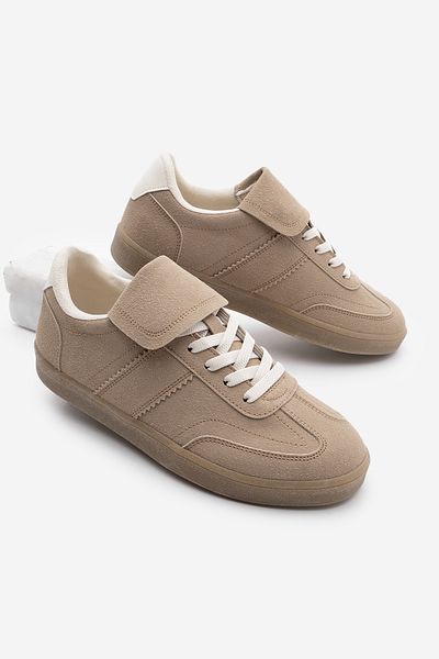 Marjin Γυναικεία αθλητικά παπούτσια Camel Suede - Ρετρό αθλητικά παπούτσια με λεπτομέρεια γλώσσας
