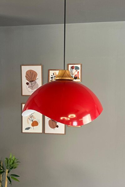 Bamyum Luna Kırmızı Tekli Avize J Ahşap Başlık Sarkıt Lamba Restoran Salon Ay...