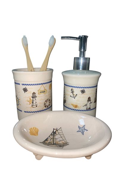 RED SERAMİK Red Ceramic Dara Collection 3 Piece Bathroom Set Marine Pattern