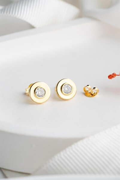 Silvano Jewelry 925 Ayar Gold Tek Taş Gümüş Küpe