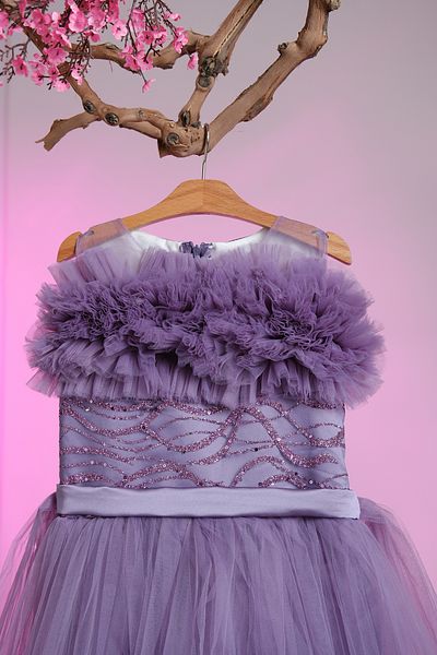 Pina Kids Girl's Evening Dress with Stone Embroidered Waist and Tulle Embellishment on the Chest Aby.2303
