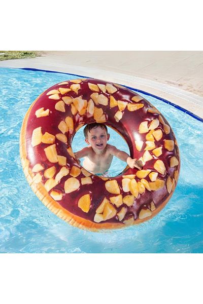 TUENGİ STORE Giant Size Chocolate Donut Bagel Inflatable Sea Pool Ring Adult Swimming Ring 114 cm