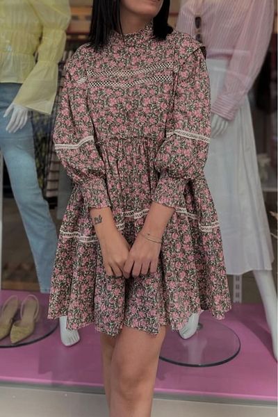 Suzi ROCHIE MINI CU MÂNECĂ BONETĂ CU MOLANȚI DE FLORI 1013