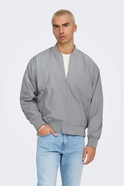 Only & Sons Men's Onsgavin Ribbed Seasonal Sports Bomber Jacket 22030757   Gray