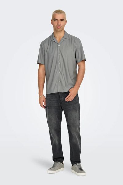 Only & Sons Men's Onska Relaxed Fit Short Sleeve Snap Button Shirt 22032560   Gray