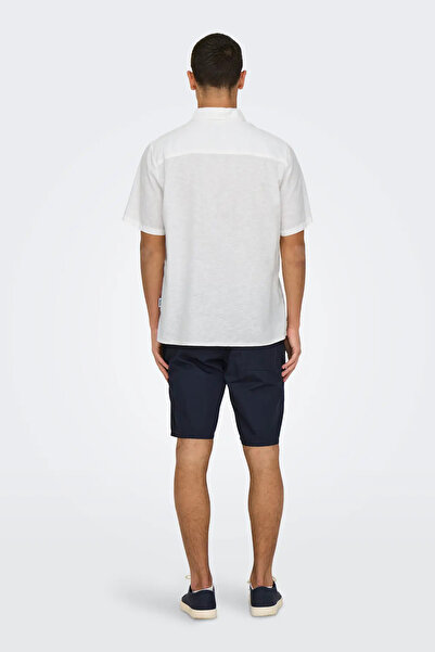 Only & Sons Чоловіча сорочка з коротким рукавом та однією кишенею з льону Onscaıden 22031805 Біла