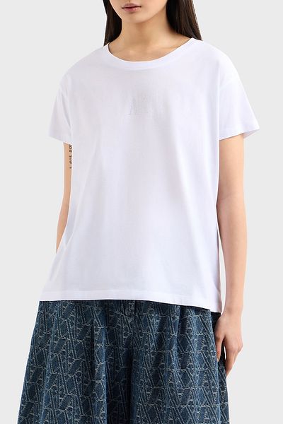 Armani Exchange Women's 100% Cotton Stylish Short Sleeve White T-Shirt Xw 000830   Af10356-U0002