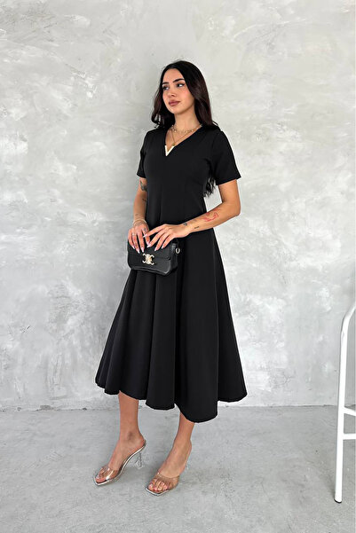 Neşeli Butik Ženska Elastično V-izrez Midi visina Nepostavljeno haljina NBK4179