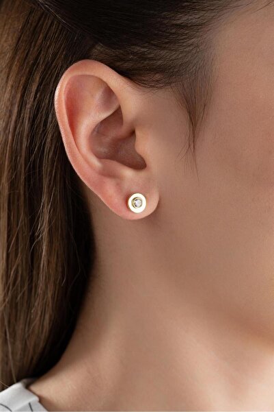 Silvano Jewelry 925 Ayar Gold Tek Taş Gümüş Küpe