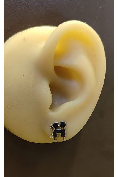 FG KONNİCHİWA 100% Steel Double Earrings Stainless Steel Blackened Patterned Icon Earrings (2 Pieces)