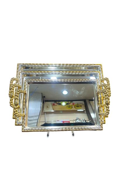 aljahwari 3piece golden serving tray set