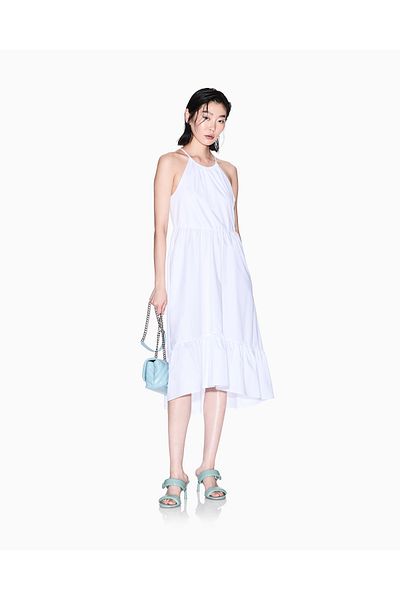 Armani Exchange Women's Comfortable Fit 100% Cotton Strap Lined Midi Length White Dress Xw 000477   Af12812-U0002