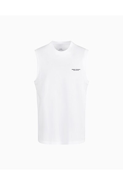 Armani Exchange Ανδρικό κοντομάνικο μπλουζάκι ποδηλάτου από βαμβακερό κείμενο AX Λευκό